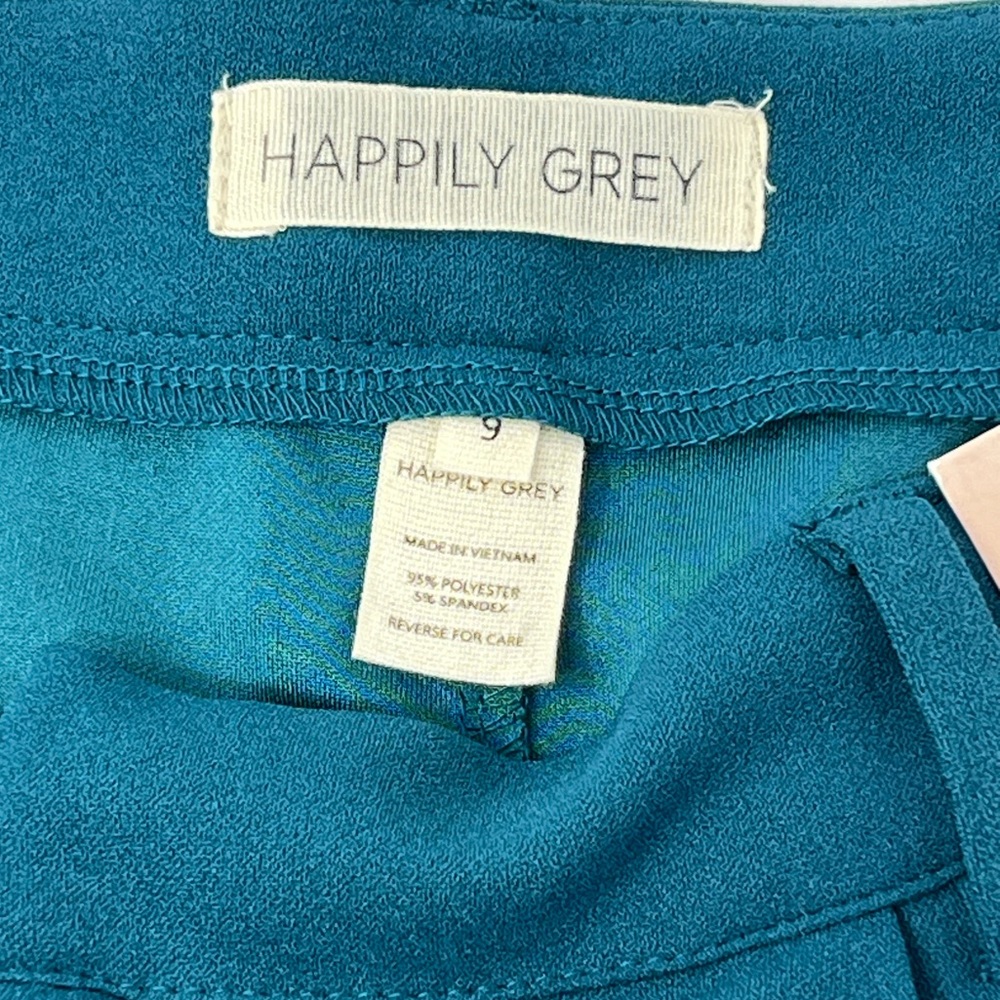 NWT Happily Grey Women’s Sz 9 Wide Leg Trouser Dress Pants Slit Front Leg Teal‎ - Picture 3 of 5